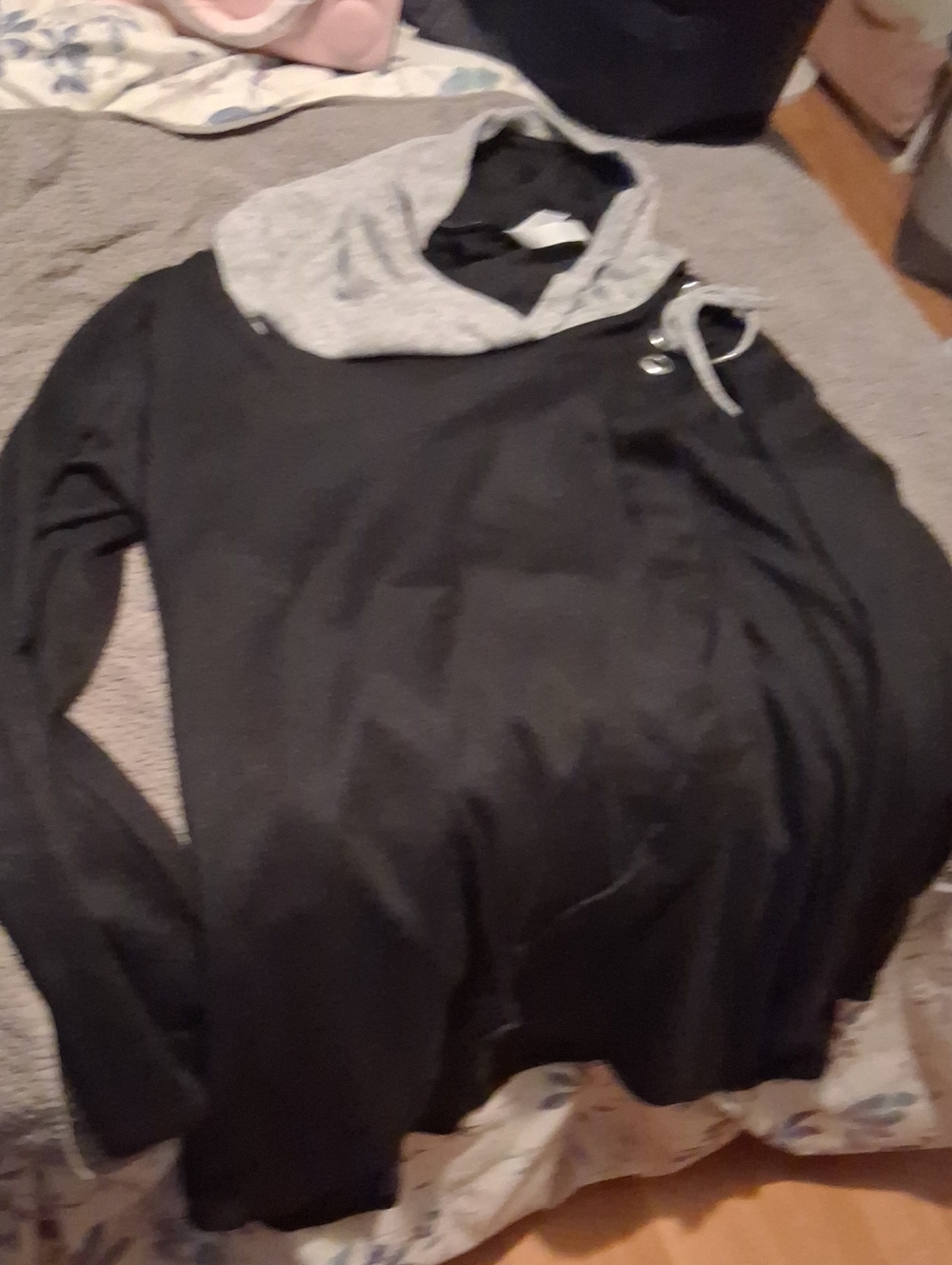 NY Collection Black Sweater with Gray Cowl Neck